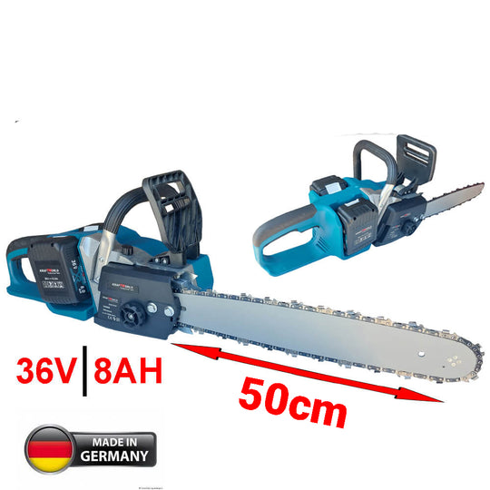 Fierăstrău cu lanț fără fir WerkBull Germany® /50 cm, 36V 8Ah/ cu 2 baterii Li-Ion și încărcător inclus