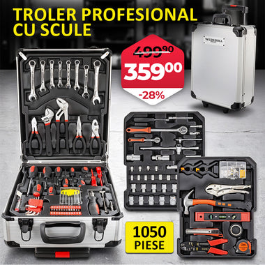 Troler Profesional cu Scule WerkBull Germany® – 1050 Piese din Oțel Crom-Vanadiu, Model 2025