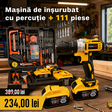 Mașină de înșurubat cu percuție WerkBull Germania® / 36V 8Ah / + 2 baterii + Set 111 piese