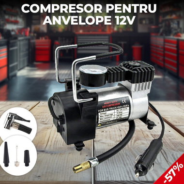 Compresor universal pentru anvelope WerkBull 12V – cu 3 tipuri de duze

