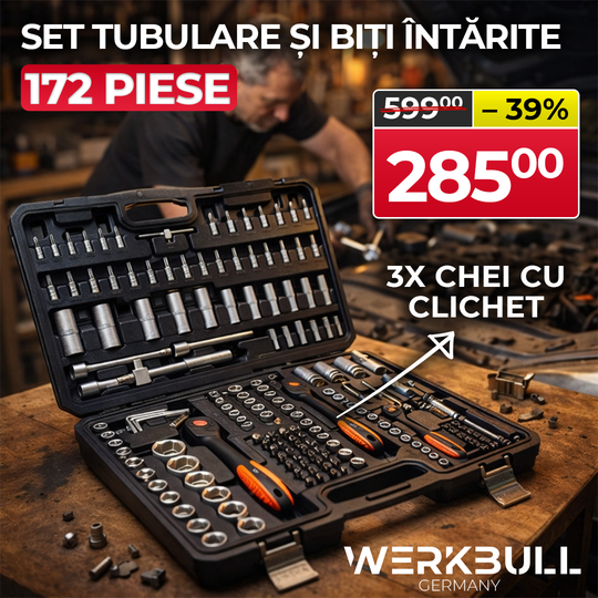 Set german de tubulare tip Gedore 172 piese – Calitate Premium, cu 3 chei cu clichet