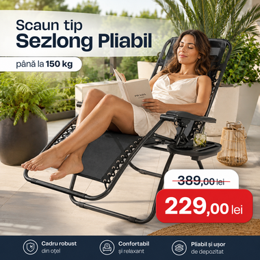 Scaun / Șezlong pliabil cu pernă CADOU – capacitate până la 150 kg