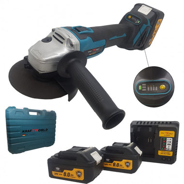 Polizor unghiular fără perii WerkBull 24V – cu 2 baterii de 6Ah, încărcător și geantă de transport