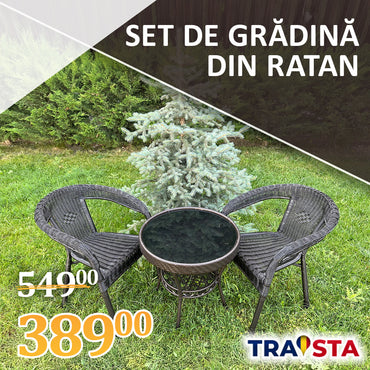 Set de grădină din ratan „Oasis” – 2 scaune + masă cu suport inferior