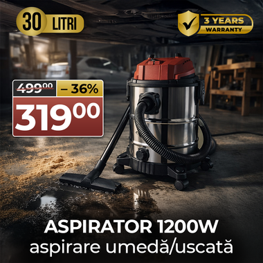 Aspirator profesional german WerkBull 1200W pentru curățare umedă/uscată și funcție de suflare – 30 litri