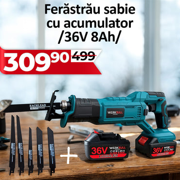 Fierăstrău Sabie Fără Perii WerkBull Germania – Cu 2 Baterii 36V / 8.0Ah + 5 Lame Incluse