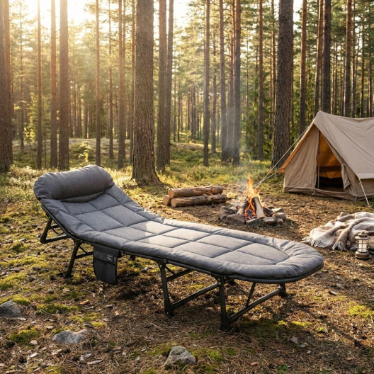 Pat pliabil de camping – 200 × 62 × 32 cm, structură din oțel cu 4 picioare
