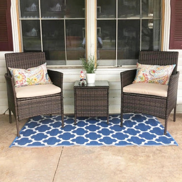 Set de grădină din ratan 3 piese – negru sau maro + perne incluse