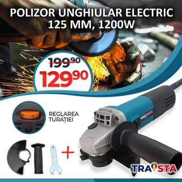 Polizor unghiular profesional WerkBull – 125 mm, 1200W, cu reglare de turație