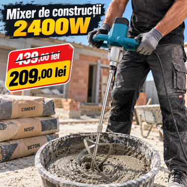Mixer de construcții german WerkBull 2400W – malaxor profesional pentru beton, mortar și vopsea