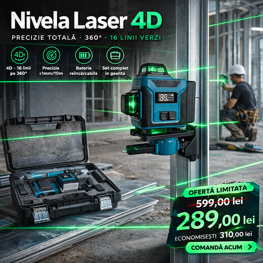 Nivela Laser 4D Profesională Germană WerkBull – 16 Linii Verzi +