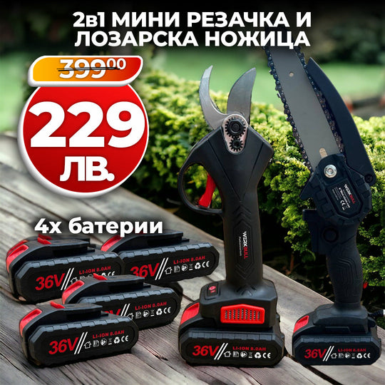 Pachet Promo 2 în 1 – Foarfecă Electrică de Vie + Mini Fierăstrău cu Lanț WerkBull Germany