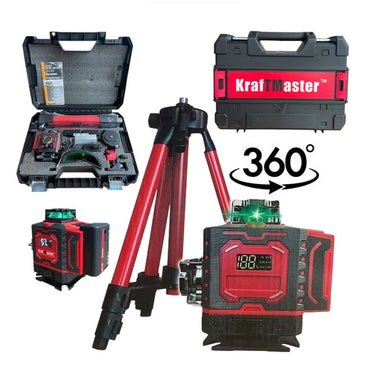 Nivelă laser 4D cu rotație la 360 de grade, 16 linii (cu laser verde) și afișaj KraftMaster
