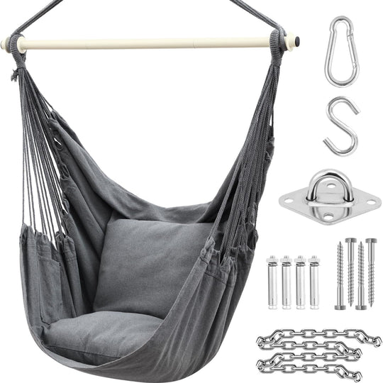 Scaun-hamac XL elegant cu 2 perne, accesorii și buzunar lateral – capacitate până la 300 kg 