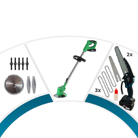 Set German Profesional WerkBull 2 în 1: Trimmer Acreditat 36V + Mini Fierăstrău cu Lanț 16cm, 4 Baterii 8Ah + 12 Cadouri 🎁