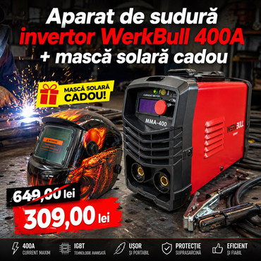 Invertor de sudură WerkBull Germany® 400A + mască solară cadou + accesorii