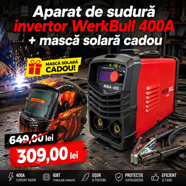 Invertor de sudură WerkBull Germany® 400A + mască solară cadou + accesorii