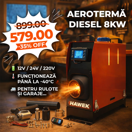 Suflantă / aerotermă diesel uscată HAWEK 8kW – încălzire puternică, economică și fiabilă