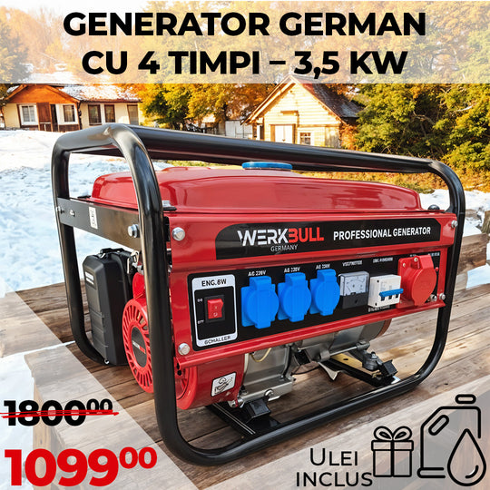 Generator de curent pe benzină WerkBull Germania – 3.5 kW (Motor 4 timpi)