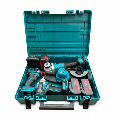 Set Profesional 4 în 1 WerkBull Germany 36V 8Ah – Fierăstrău electric 16 cm + Polizor unghiular 125 mm + Cheie de impact 850 Nm + Mașină de găurit/înșurubat + 3 baterii + încărcător + geantă