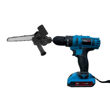 Mașină de înșurubat cu percuție germană 36V 8Ah – set 35 piese + 2 baterii + accesoriu ferăstrău cu lanț