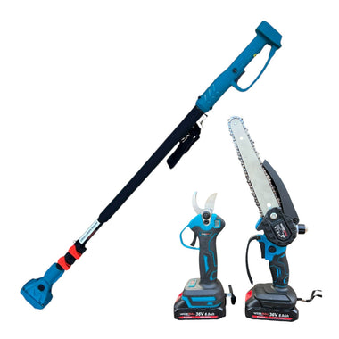 Promoție 3-în-1 WERKBULL – Foarfecă de vie cu acumulator și afișaj + Fierăstrău mini cu ungere automată + Prăjină telescopică