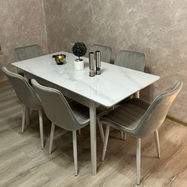 Set masă extensibilă cu sticlă securizată și 6 scaune „Loreta”