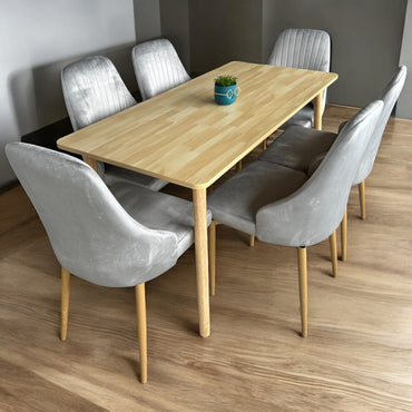 Set Masă de dining din lemn masiv „Mona” + 6 scaune elegante (rezistență până la 150 kg)