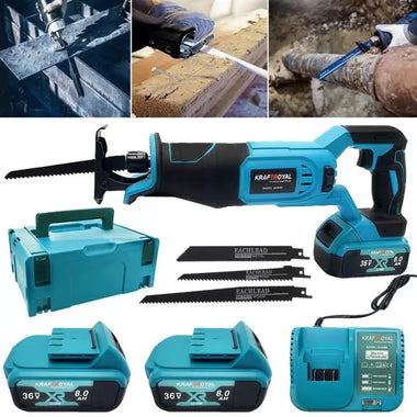 Fierăstrău Sabie (Sabie Electrică) cu Acumulator KRAFT ROYAL 36V – 2x Baterii 8.0Ah + Încărcător + Geantă de Transport