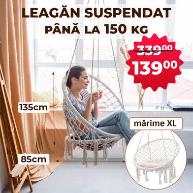 Leagăn suspendat XL tip hamac din bumbac și metal – până la 150 kg