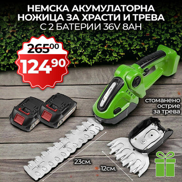 Foarfecă electrică 2 în 1 pentru gard viu și iarbă WerkBull Germany 36V 8Ah + 2 baterii + cutie depozitare
