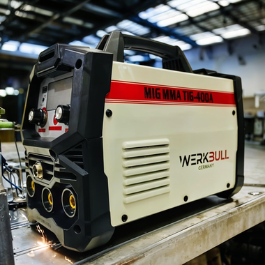 Promoție 2-în-1 WERKBULL – Aparat de sudură MIG/MMA 400A fără gaz (cu sârmă flux) + cabluri de sudură
