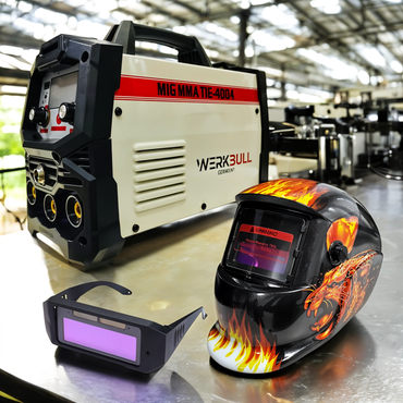 Promoție 2-în-1 WERKBULL – Aparat de sudură MIG/MMA 400A fără gaz (cu sârmă flux) + CADOU mască solară și ochelari de protecție