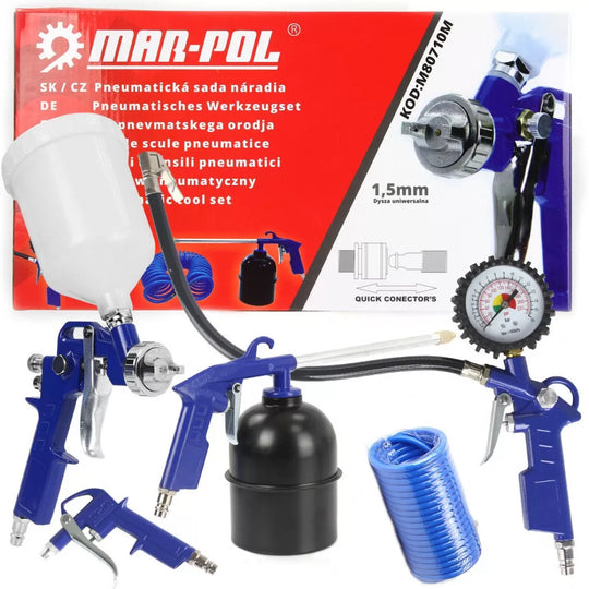 Set profesional de scule pneumatice Mar-Pol 5 piese – pentru vopsit, lăcuit, suflat și umflat