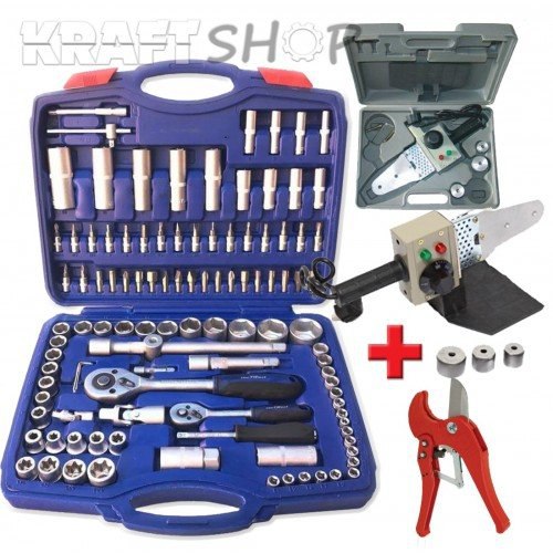 Set Profesional 3 în 1 WerkBull Germany – Trusă de chei tubulare 108 piese + Aparat de lipit țevi PPR + Foarfecă pentru țevi PVC