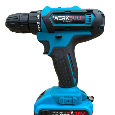 Set Promoțional: Mașină de înșurubat cu impact 36V 8Ah (40 piese) + Polizor unghiular WerkBull Professional 125 mm, 1200W cu reglaj turație