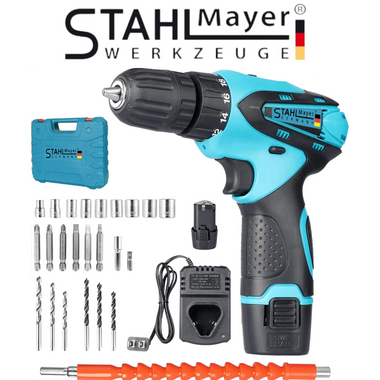 Mașină de Găurit și Înșurubat cu Acumulator STAHL MAYER 24V + Set 25 Capete