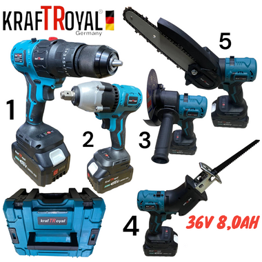 Set 5 în 1 – Unealtă Electrică Multifuncțională cu Acumulator KRAFT ROYAL 36V / 8.0Ah