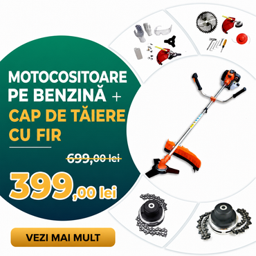 Set Profesional WerkBull Germany – Motocoasă benzină 74cc / 2,5kW + Cap cu lanț pentru trimmer + 10 accesorii CADOU