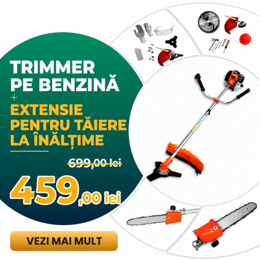 Set Profesional WerkBull Germany – Motocoasă benzină 74cc / 4,5CP + Atașament fierăstrău lanț 30cm + 10 accesorii CADOU
