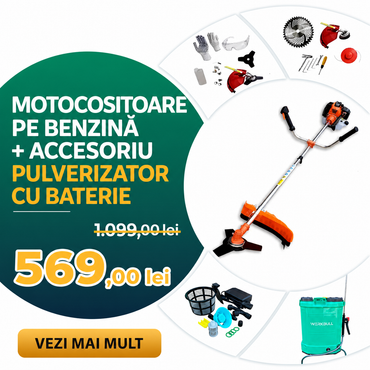 Set Profesional WerkBull Germany – Motocoasă benzină 74cc / 4,5CP + Pulverizator electric 16L + 10 accesorii CADOU
