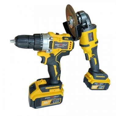 Pachet Promo: Mașină de înșurubat cu impact + Polizor unghiular fără perii 36V 8Ah + CADOU – Fierăstrău pendular & Atașament tip lanț pentru polizor