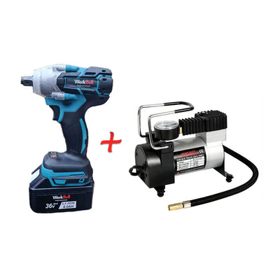 Set Promo 2 în 1 – Cheie de Impact Brushless 36V 8Ah 850Nm + Compresor Auto Metalic 12V